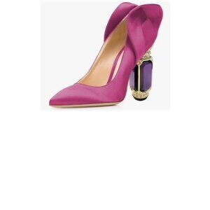 FSJ Women Retro Pointed Toe Slip on Comfort High Thin Heel Satin Pumps Stiletto